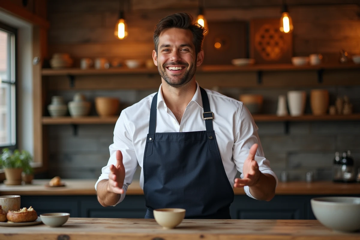 Alexy Algar-Denos dans son restaurant éphémère Cramat', ancien candidat de la télévision reconverti en chef de cuisine