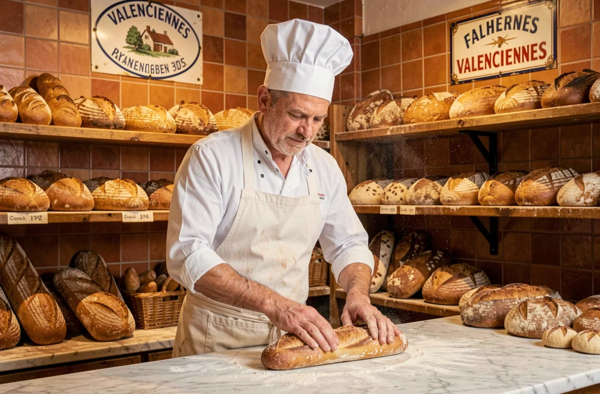 Boulanger artisan façonnant une baguette dans la boulangerie Au Petit Monsieur à Valenciennes