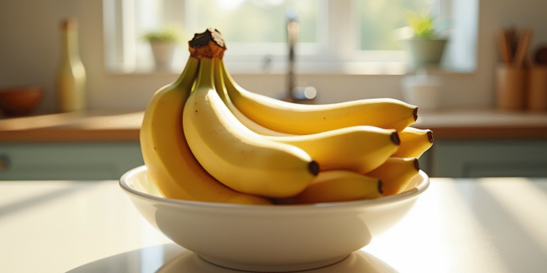 Bananes mûres disposées dans un bol sur un plan de travail lumineux