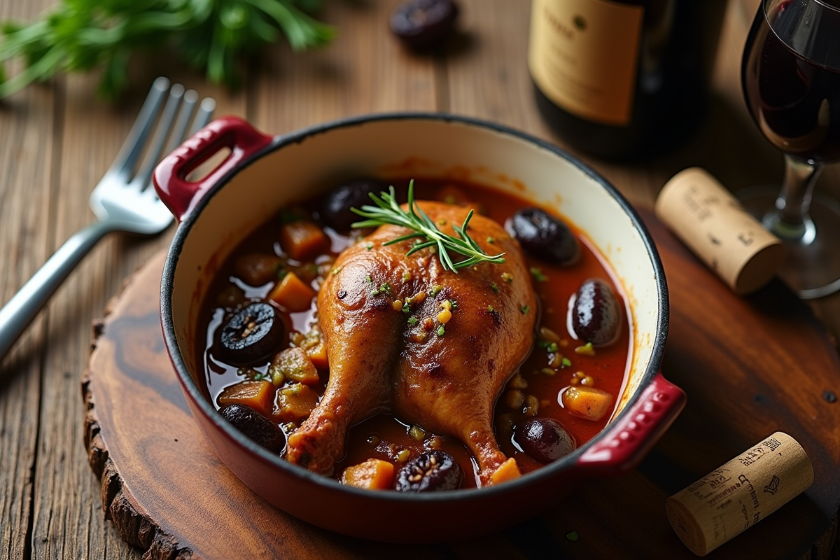 Ragout de lapin dans une assiette en céramique sur un plan de travail