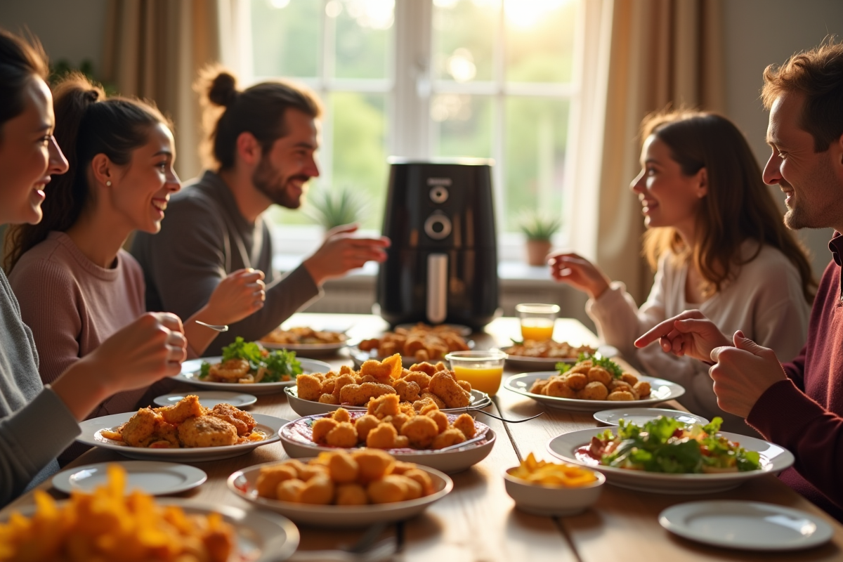 Famille autour de la table avec plats cuisinés à l