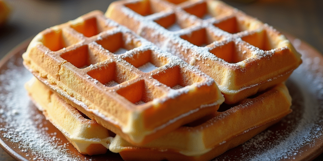 Gaufre dorée et croustillante saupoudrée de sucre glace