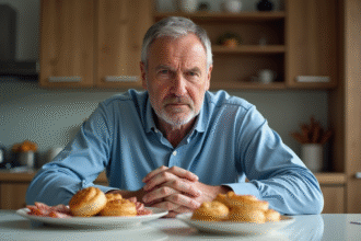Homme d'âge moyen regardant son petit déjeuner à la maison