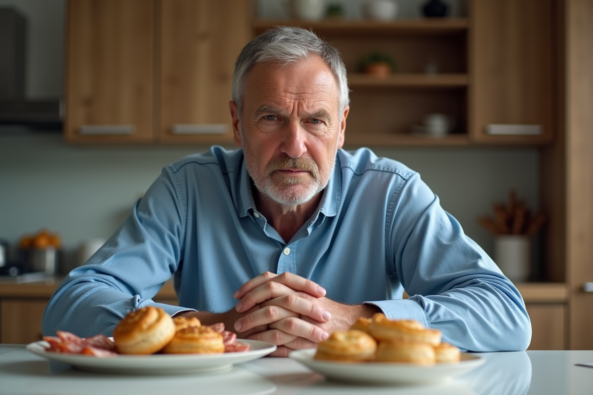 Homme d'âge moyen regardant son petit déjeuner à la maison