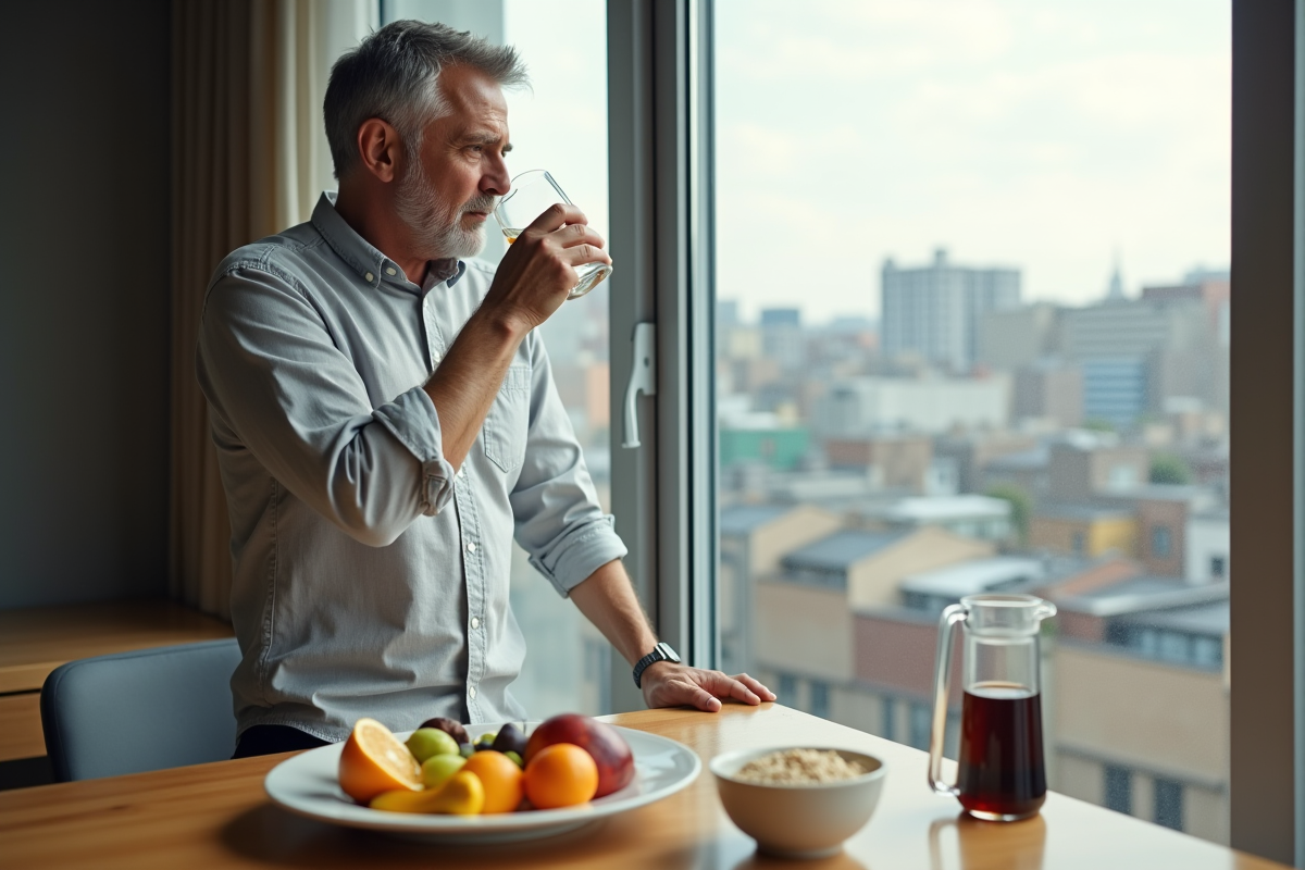 Homme pensif buvant de l