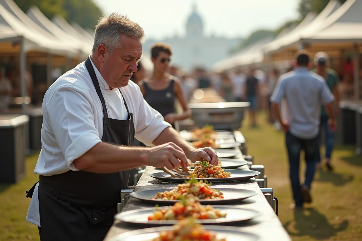 Olivier Nasti, chef invité des Eurockéennes 2026, travaillant en cuisine en plein air dans l'ambiance du festival