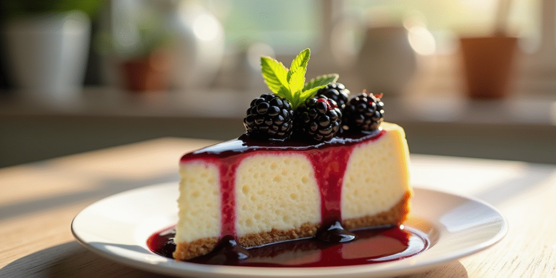 Partage d'une part de cheesecake aux mures fraîches