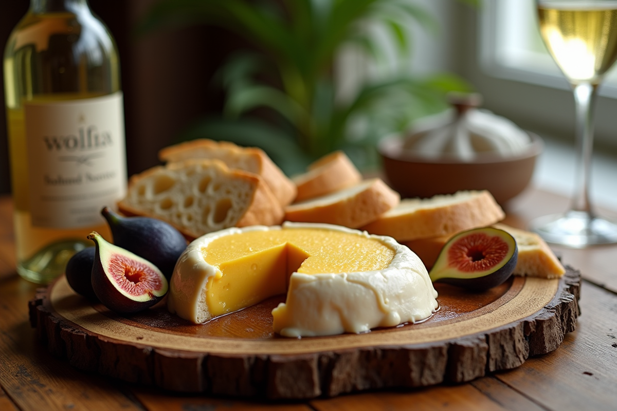 Plateau de foie gras avec figues et vin blanc élégant