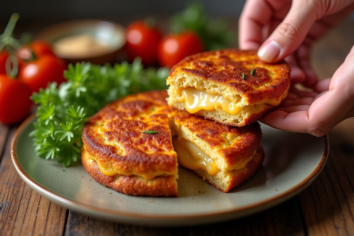 Main servant un gâteau au chorizo chaud sur une assiette
