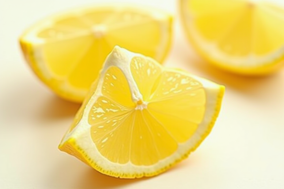 Tranches de yuzu et fruit de la passion sur fond blanc