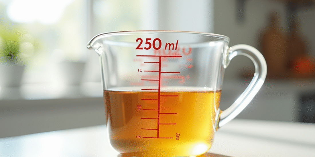 Verre mesure 250 ml sur plan de travail blanc