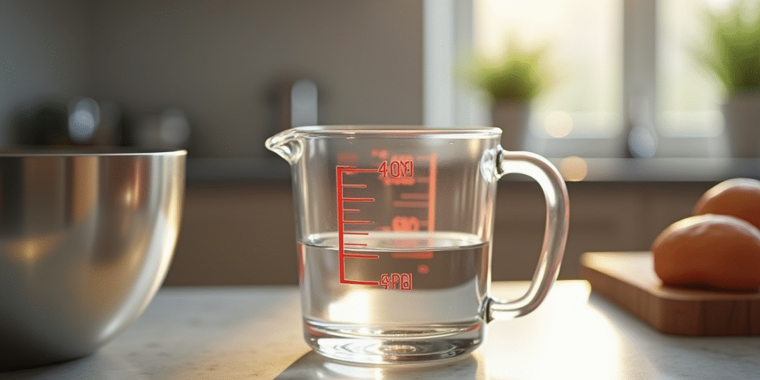 Verre mesure 400 ml sur le plan de travail cuisine