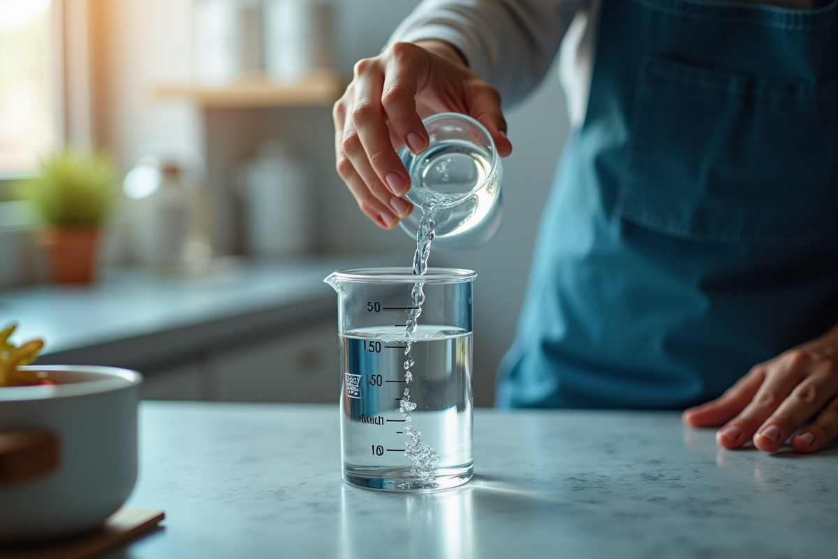 Main versant eau dans un bécher avec graduation